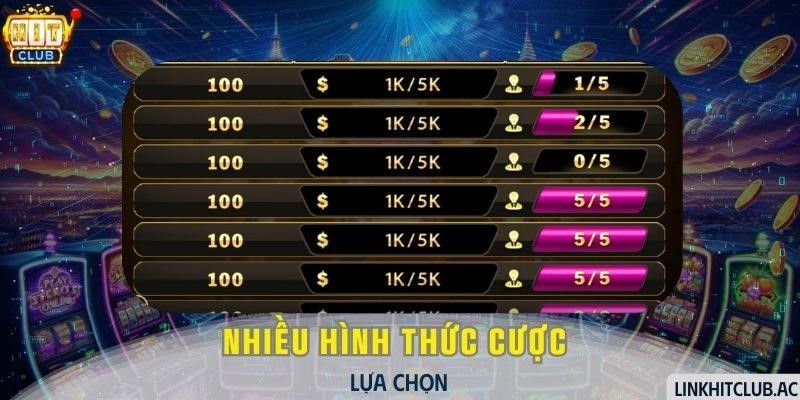 Mức cược lựa chọn đa dạng, phù hợp với nguồn vốn của bạn